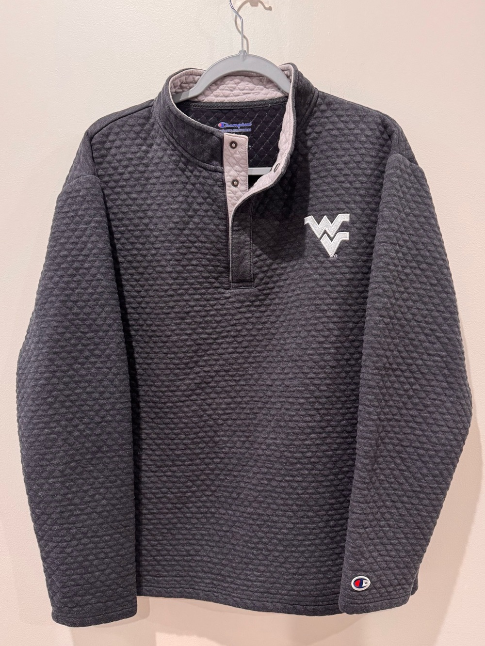 WVU Mountaineers Size L Champion Quarter Snap Quilted Sweater